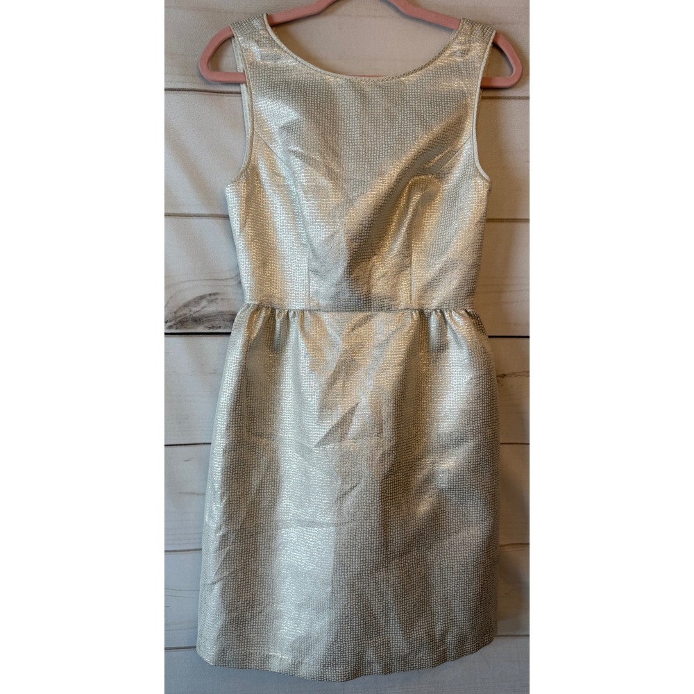 ERIN erin fetherston Metallic Silver Jacquard Bow Back Cutout Dress Size 4